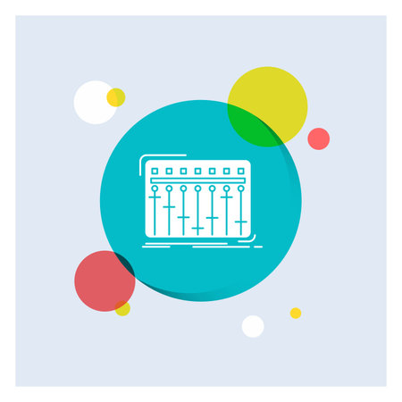 Console, dj, mixer, music, studio White Glyph Icon colorful Circle Backgroundのイラスト素材