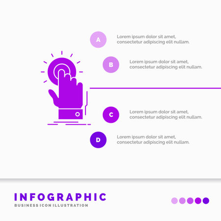 touch, click, hand, on, start Infographics Template for Website and Presentation. GLyph Purple icon infographic style vector illustration.のイラスト素材