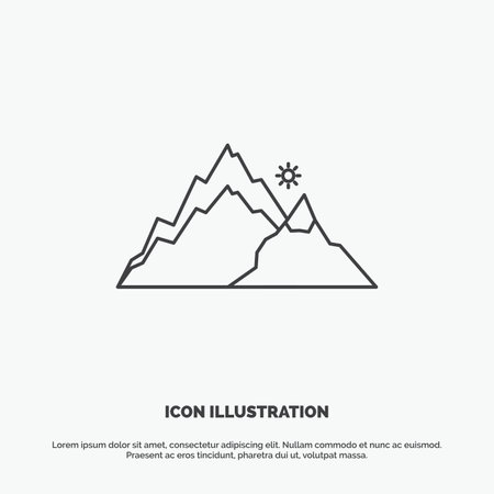 mountain, landscape, hill, nature, tree Icon. Line vector gray symbol for UI and UX, website or mobile applicationのイラスト素材