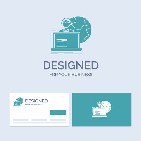 outsource, outsourcing, allocation, human, online Business Glyph Icon Symbol for your business. Turquoise Business Cards with Brand template.のイラスト素材
