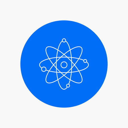 atom, nuclear, molecule, chemistry, science White Line Icon in Circle background. vector icon illustrationのイラスト素材