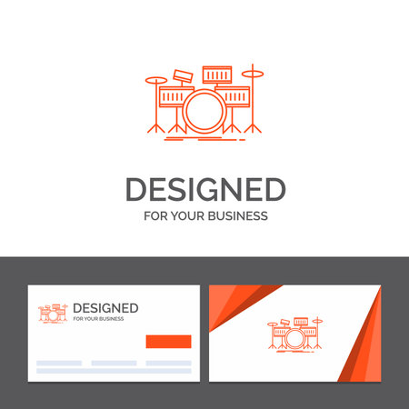 Business template for drum, drums, instrument, kit, musical. Orange Visiting Cards with Brand templateのイラスト素材