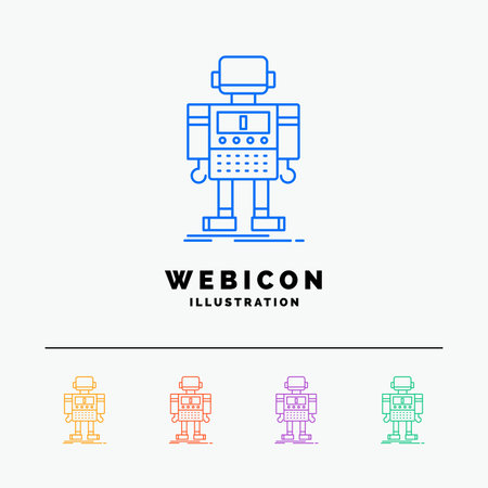 autonomous, machine, robot, robotic, technology 5 Color Line Web Icon Template isolated on white. Vector illustrationのイラスト素材
