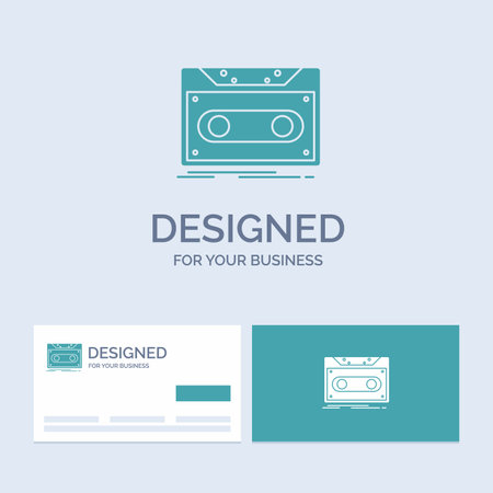 Cassette, demo, record, tape, record Business Logo Glyph Icon Symbol for your business. Turquoise Business Cards with Brand logo template.のイラスト素材