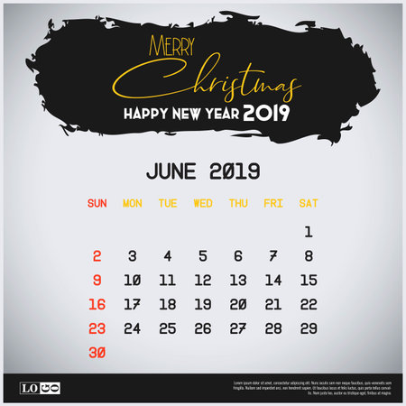 June 2019 New year Calendar Template. Brush Stroke Header Backgroundのイラスト素材