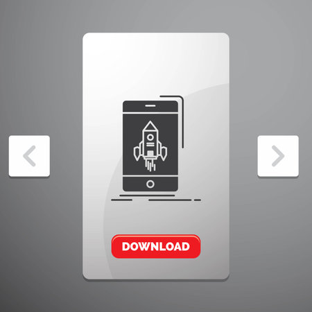 game, gaming, start, mobile, phone Glyph Icon in Carousal Pagination Slider Design & Red Download Buttonのイラスト素材