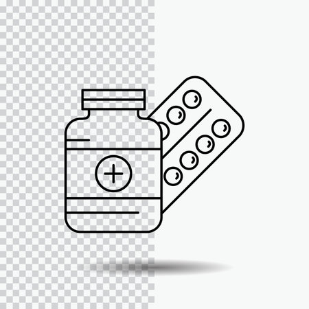 medicine, Pill, capsule, drugs, tablet Line Icon on Transparent Background. Black Icon Vector Illustrationのイラスト素材