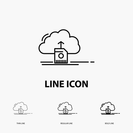 cloud, upload, save, data, computing Icon in Thin, Regular and Bold Line Style. Vector illustrationのイラスト素材