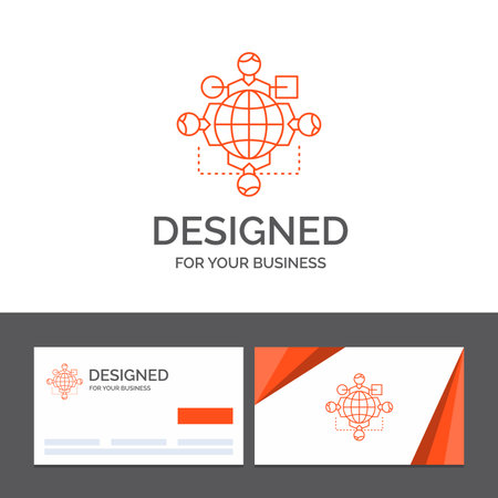 Business logo template for Function, instruction, logic, operation, meeting. Orange Visiting Cards with Brand logo templateのイラスト素材