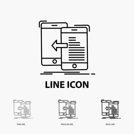 data, transfer, mobile, management, Move Icon in Thin, Regular and Bold Line Style. Vector illustrationのイラスト素材