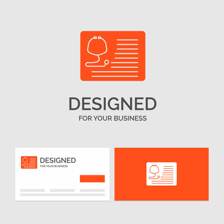 Business logo template for stethoscope, doctor, cardiology, healthcare, medical. Orange Visiting Cards with Brand logo template.のイラスト素材