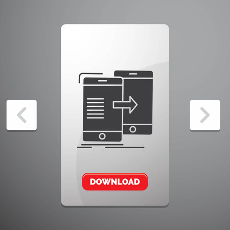 data, Sharing, sync, synchronization, syncing Glyph Icon in Carousal Pagination Slider Design & Red Download Buttonのイラスト素材