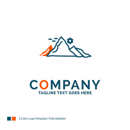 mountain, landscape, hill, nature, sun Logo Design. Blue and Orange Brand Name Design. Place for Tagline. Business Logo template.のイラスト素材