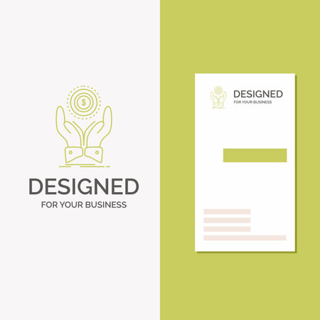Business Logo for coin, hand, stack, dollar, income. Vertical Green Business / Visiting Card template. Creative background vector illustrationのイラスト素材