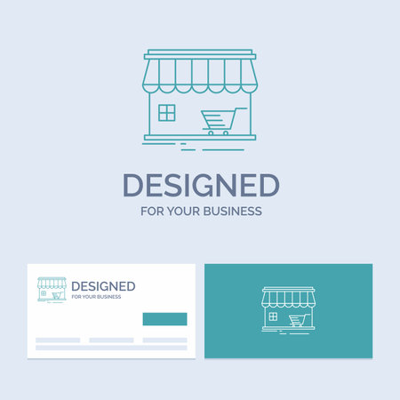 shop, store, market, building, shopping Business Logo Line Icon Symbol for your business. Turquoise Business Cards with Brand logo templateのイラスト素材