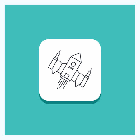Round Button for spacecraft, spaceship, ship, space, alien Line icon Turquoise Backgroundのイラスト素材