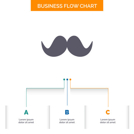 moustache, Hipster, male, men Business Flow Chart Design with 3 Steps. Glyph Icon For Presentation Background Template Place for text.のイラスト素材