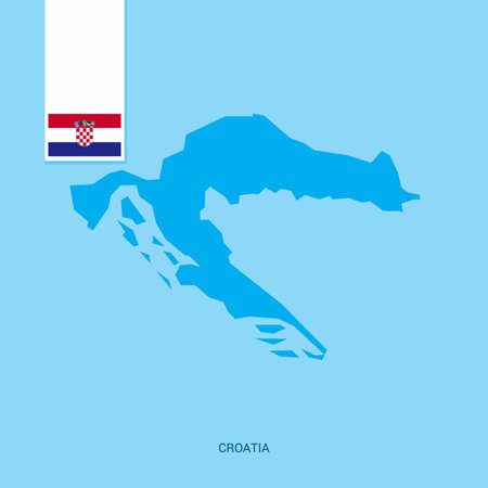 Croatia Country Map with Flag over Blue backgroundのイラスト素材