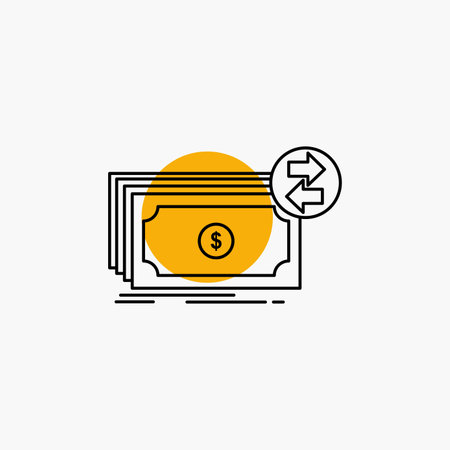 Banknotes, cash, dollars, flow, money Line Iconのイラスト素材