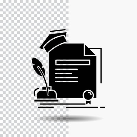 certificate, degree, education, award, agreement Glyph Icon on Transparent Background. Black Iconのイラスト素材