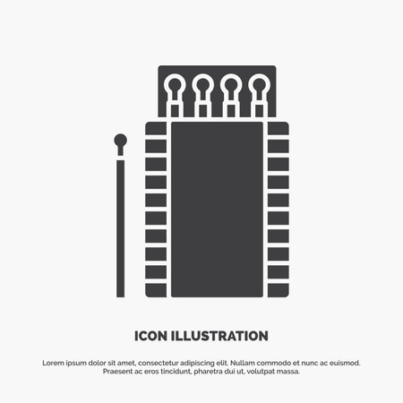 matches, camping, fire, bonfire, box Icon. glyph vector gray symbol for UI and UX, website or mobile applicationのイラスト素材