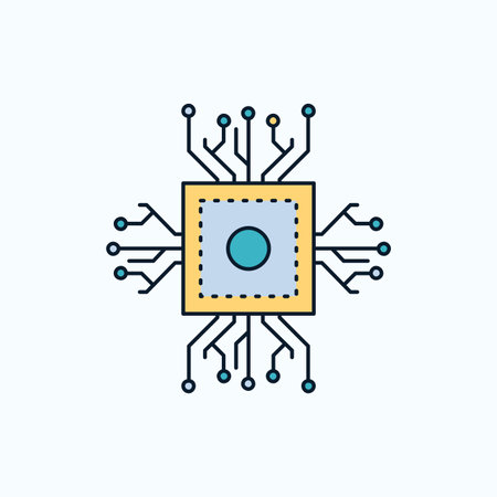 Chip, cpu, microchip, processor, technology Flat Icon. green and Yellow sign and symbols for website...