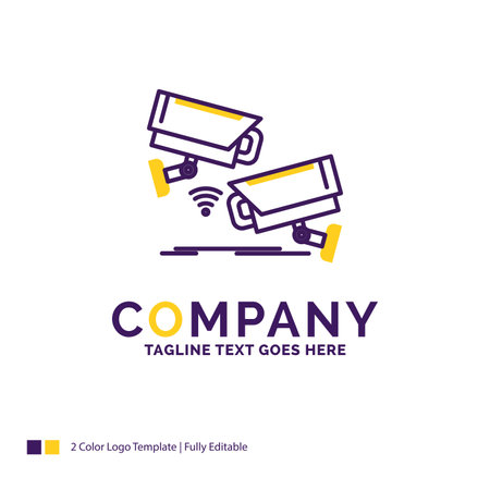 Company Name Design For CCTV, Camera, Security, Surveillance, Technology. Purple and yellow Brand Name Design with place for Tagline.のイラスト素材