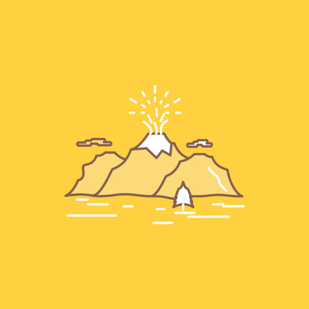 Nature, hill, landscape, mountain, blast Flat Line Filled Icon. Beautiful Logo button over yellow background for UI and UX, website or mobile applicationのイラスト素材