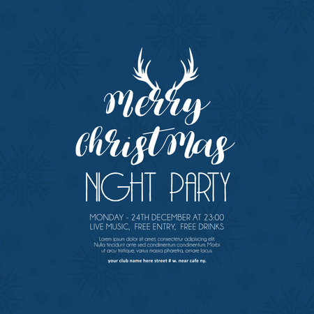 Merry Christmas night Party Blue Snowflake backgroundのイラスト素材