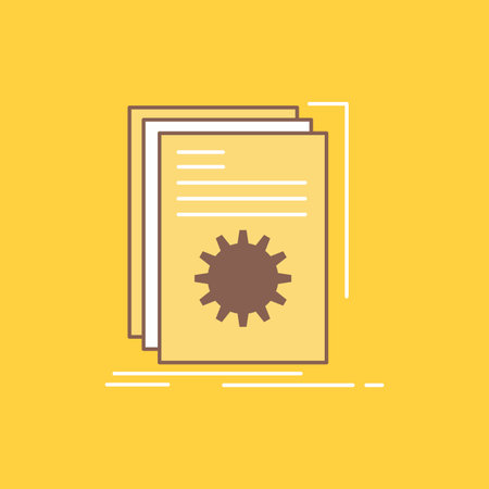 App, build, developer, program, script Flat Line Filled Icon. Beautiful Logo button over yellow background for UI and UX, website or mobile applicationのイラスト素材