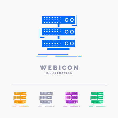 server, storage, rack, database, data 5 Color Glyph Web Icon Template isolated on white. Vector illustrationのイラスト素材