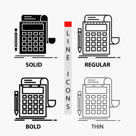 Accounting, audit, banking, calculation, calculator Icon in Thin, Regular, Bold Line and Glyph Style. Vector illustrationのイラスト素材