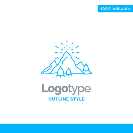 Blue Logo design for hill, landscape, nature, mountain, fireworks. Business Concept Brand Name Design and Place for Tagline. Creative Company Logo Template. Blue and Gray Color logo design 100% Editable Template.のイラスト素材