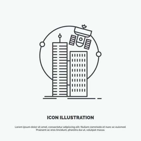 building, smart city, technology, satellite, corporation Icon. Line vector gray symbol for UI and UX, website or mobile applicationのイラスト素材