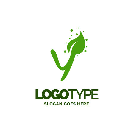 Y logo with Leaf Element. Nature Leaf logo designs, Simple leaf logo symbol. Natural, eco food. Organic food badges in vector. Vector logos. Natural logos with leaves. Creative Green Natural Logo template.のイラスト素材