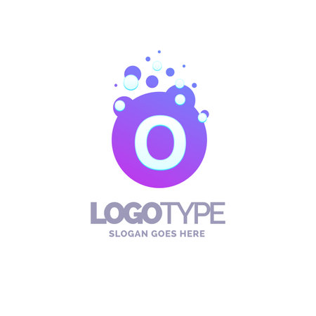 Letter O Bubbles Logo Purple Template. Vector Brand Name Designのイラスト素材
