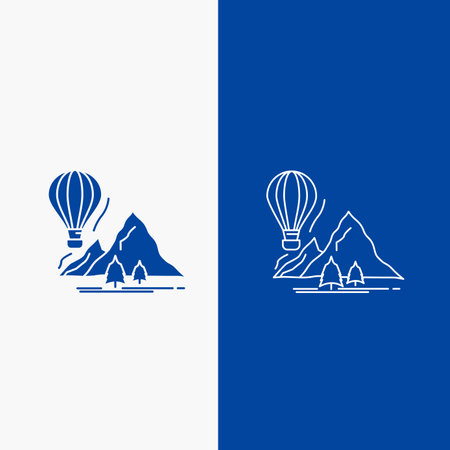 explore, travel, mountains, camping, balloons Line and Glyph web Button in Blue color Vertical Banner for UI and UX, website or mobile applicationのイラスト素材