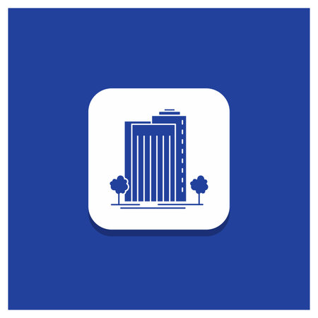 Blue Round Button for Building, Green, Plant, City, Smart Glyph iconのイラスト素材