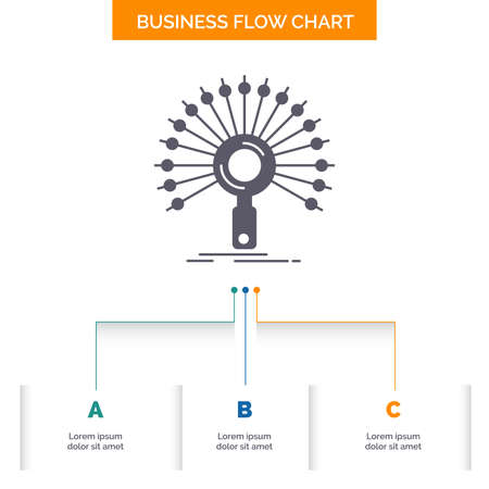 Data, information, informational, network, retrieval Business Flow Chart Design with 3 Steps. Glyph Icon For Presentation Background Template Place for text.のイラスト素材
