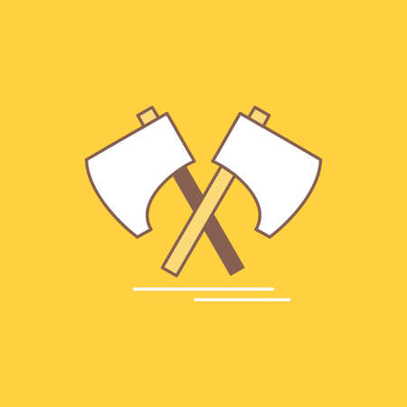 Axe, hatchet, tool, cutter, viking Flat Line Filled Icon. Beautiful Logo button over yellow background for UI and UX, website or mobile applicationのイラスト素材