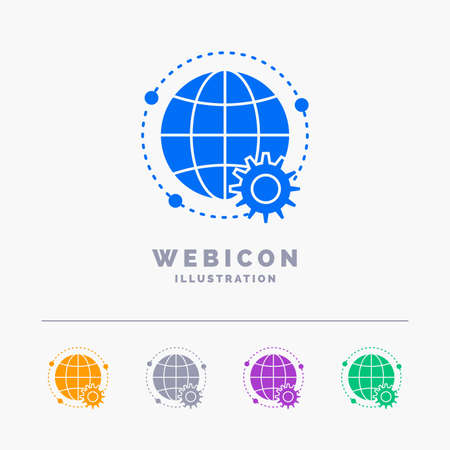 connected, online, world, globe, multiplayer 5 Color Glyph Web Icon Template isolated on white. Vector illustrationのイラスト素材