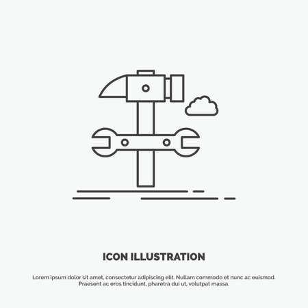 Build, engineering, hammer, repair, service Icon. Line vector gray symbol for UI and UX, website or mobile applicationのイラスト素材