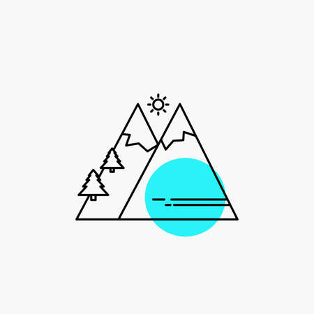 Mountains, Nature, Outdoor, Sun, Hiking Line Iconのイラスト素材