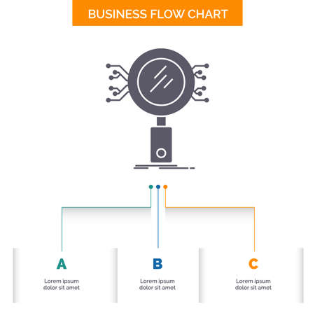 Analysis, Search, information, research, Security Business Flow Chart Design with 3 Steps. Glyph Icon For Presentation Background Template Place for text.のイラスト素材