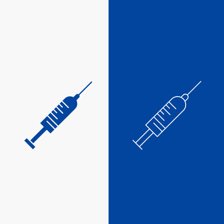 syringe, injection, vaccine, needle, shot Line and Glyph web Button in Blue color Vertical Banner for UI and UX, website or mobile applicationのイラスト素材