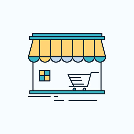 shop, store, market, building, shopping Flat Icon. green and Yellow sign and symbols for website and Mobile appliation. vector illustrationのイラスト素材