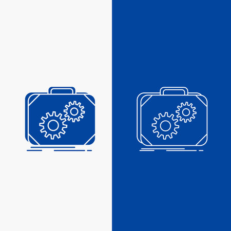 Briefcase, case, production, progress, work Line and Glyph web Button in Blue color Vertical Banner for UI and UX, website or mobile applicationのイラスト素材
