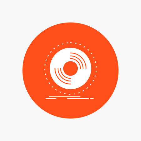 Disc, dj, phonograph, record, vinyl White Glyph Icon in Circle. Vector Button illustrationのイラスト素材