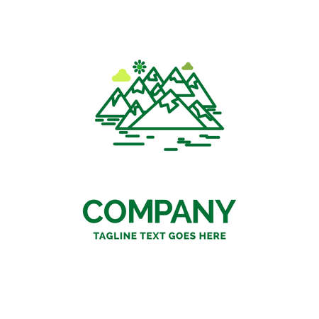 , Mountain, hill, landscape, rocks, crack Flat Business Logo template. Creative Green Brand Name Design.のイラスト素材