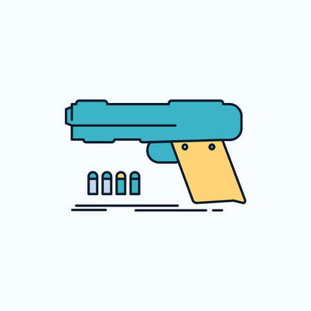 gun, handgun, pistol, shooter, weapon Flat Icon. green and Yellow sign and symbols for website and Mobile appliation. vector illustrationのイラスト素材